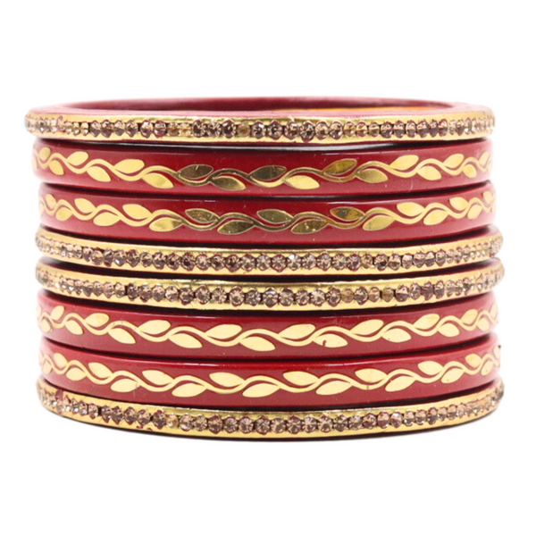 Lac Bangle Lahthi Handmade Bangle set Traditional Bangles Lakh Printed(8 Pieces set)Red