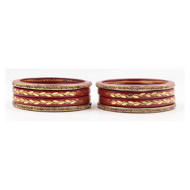 Lac Bangle Lahthi Handmade Bangle set Traditional Bangles Lakh Printed(8 Pieces set)Red