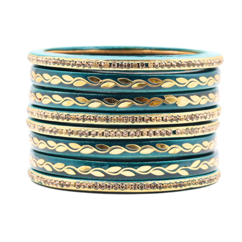 Lac Bangle Lahthi Handmade Bangle set Traditional Bangles Lakh Printed(8 Pieces set)Torquoise