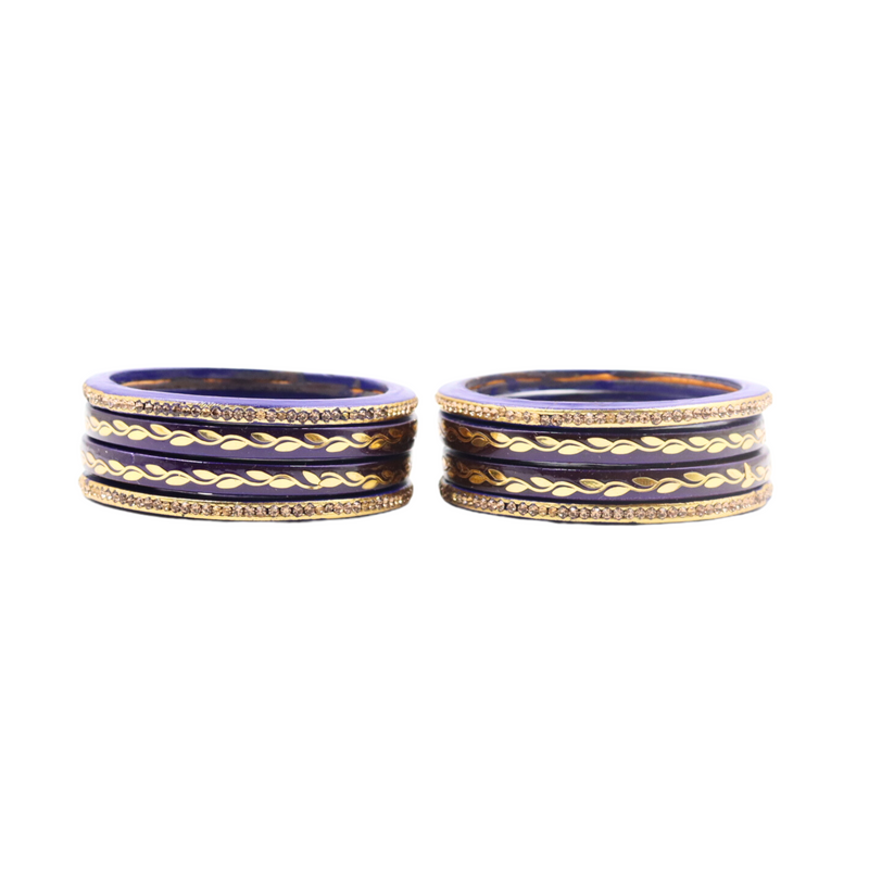 Lac Bangle Lahthi Handmade Bangle set Traditional Bangles Lakh Printed(8 Pieces set)Blue