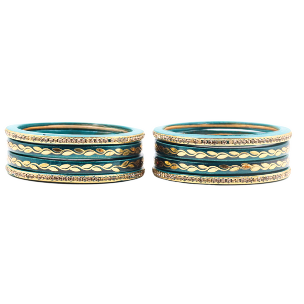 Lac Bangle Lahthi Handmade Bangle set Traditional Bangles Lakh Printed(8 Pieces set)Torquoise