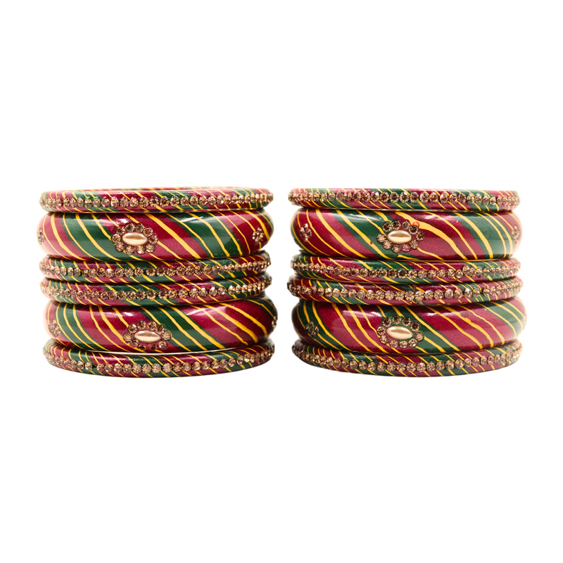 Lac Bangle Lahthi Handmade Bangle set Traditional Bangles Lakh choodi(12 Pieces set)Maroon