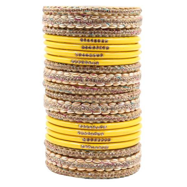 Lac Bangle Lahthi Handmade Bangle set Traditional Bangles Lakh chudi(20 Pieces set)Yellow