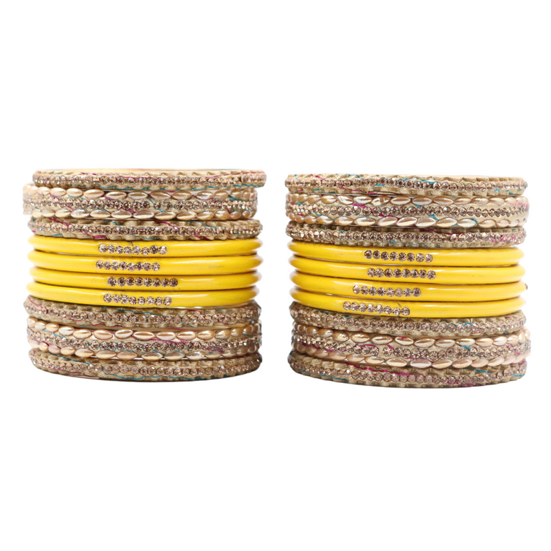 Lac Bangle Lahthi Handmade Bangle set Traditional Bangles Lakh chudi(20 Pieces set)Yellow