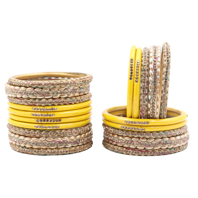 Lac Bangle Lahthi Handmade Bangle set Traditional Bangles Lakh chudi(20 Pieces set)Yellow