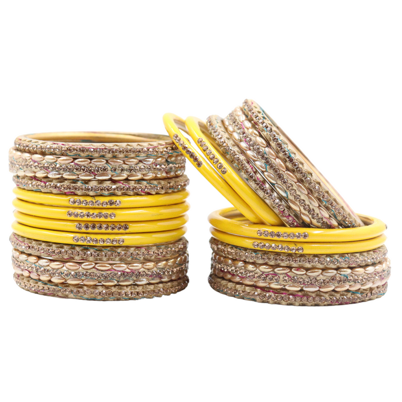 Lac Bangle Lahthi Handmade Bangle set Traditional Bangles Lakh chudi(20 Pieces set)Yellow