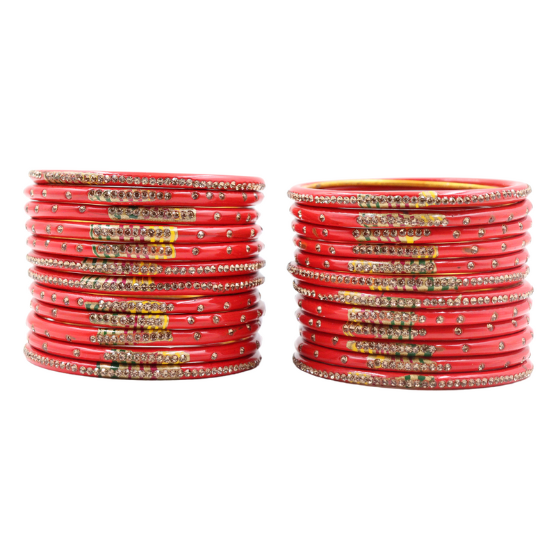 Lac Bangle Lahthi Handmade Bangle set Traditional Bangles Lakh chudi(24 Pieces set)Red