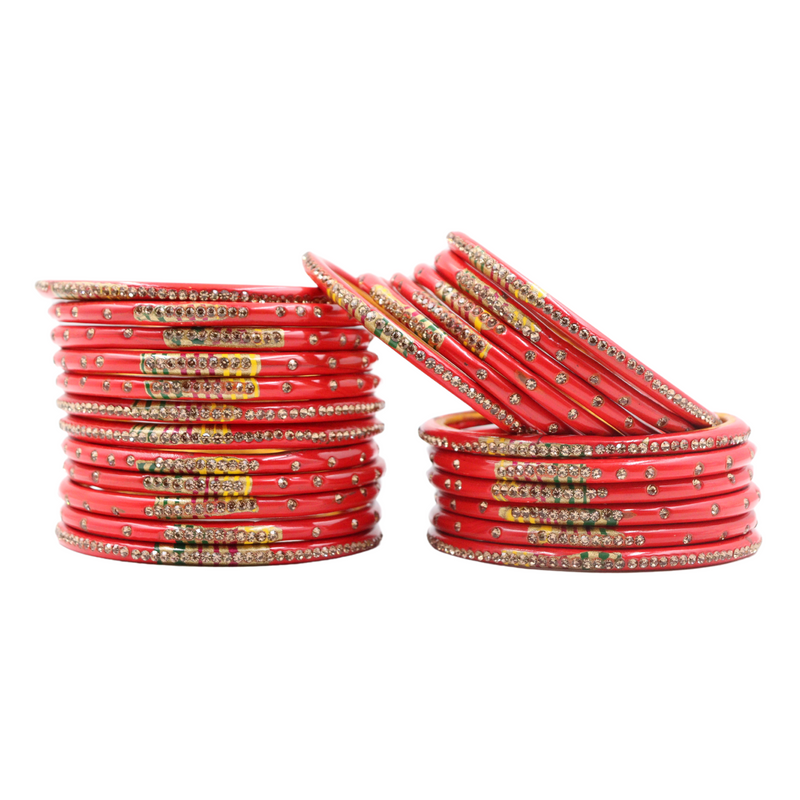 Lac Bangle Lahthi Handmade Bangle set Traditional Bangles Lakh chudi(24 Pieces set)Red