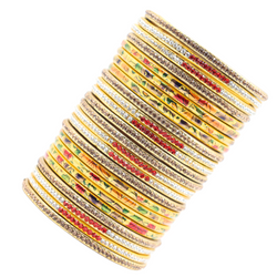 Lac Bangle Lahthi Handmade Bangle set Traditional Bangles Lakh Printed(24 Pieces set)Yellow