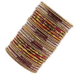 Lac Bangle Lahthi Handmade Bangle set Traditional Bangles Lakh Printed(24 Pieces set)Maroon