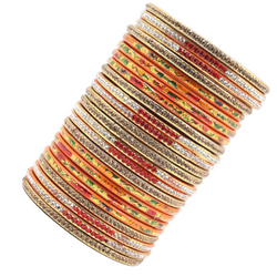 Lac Bangle Lahthi Handmade Bangle set Traditional Bangles Lakh Printed(24 Pieces set)Orange