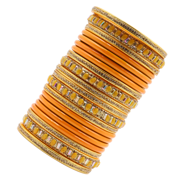 Lac Bangle Lahthi Handmade Bangle set Traditional Bangles Lakh chudi stoned(20 Pieces set)Orange