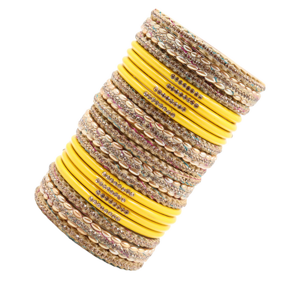 Lac Bangle Lahthi Handmade Bangle set Traditional Bangles Lakh chudi(20 Pieces set)Yellow