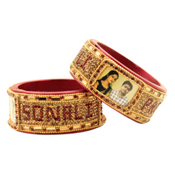 Customized Name and Photo Lac Bangles Handmade Lakh Bangle Lahthi Kada 2 Pieces set