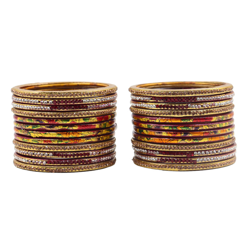 Lac Bangle Lahthi Handmade Bangle set Traditional Bangles Lakh Printed(24 Pieces set)Maroon