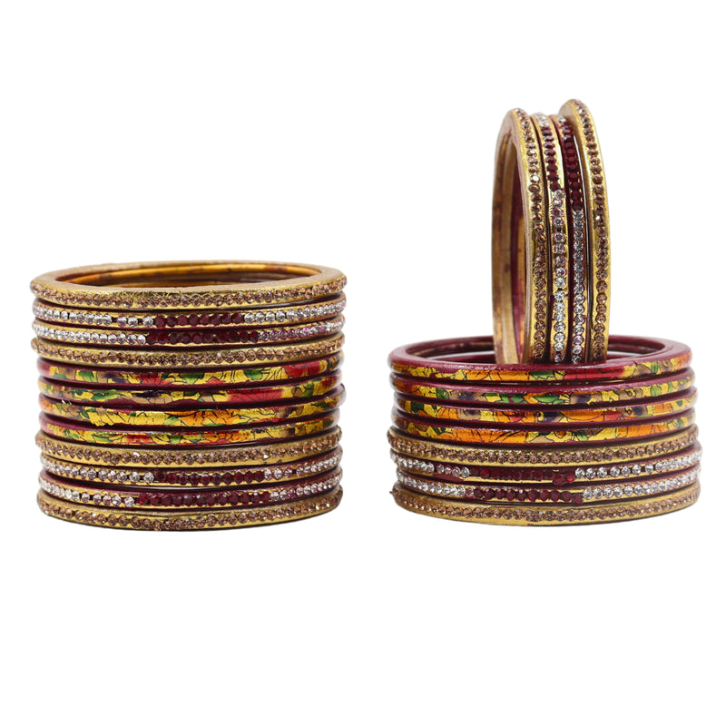 Lac Bangle Lahthi Handmade Bangle set Traditional Bangles Lakh Printed(24 Pieces set)Maroon