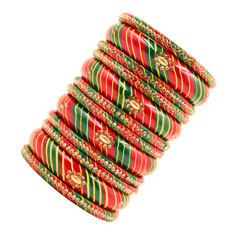 Lac Bangle Lahthi Handmade Bangle set Traditional Bangles Lakh choodi(12 Pieces set)Red