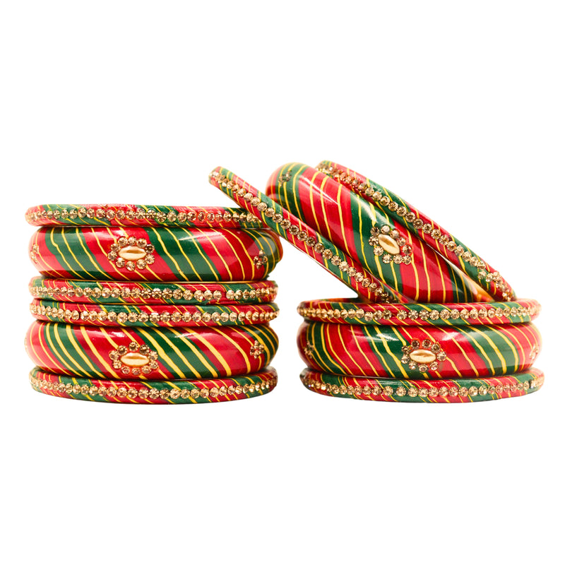 Lac Bangle Lahthi Handmade Bangle set Traditional Bangles Lakh choodi(12 Pieces set)Red