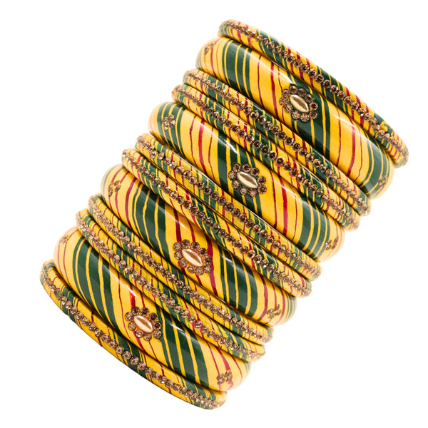 Lac Bangle Lahthi Handmade Bangle set Traditional Bangles Lakh choodi(12 Pieces set)Yellow