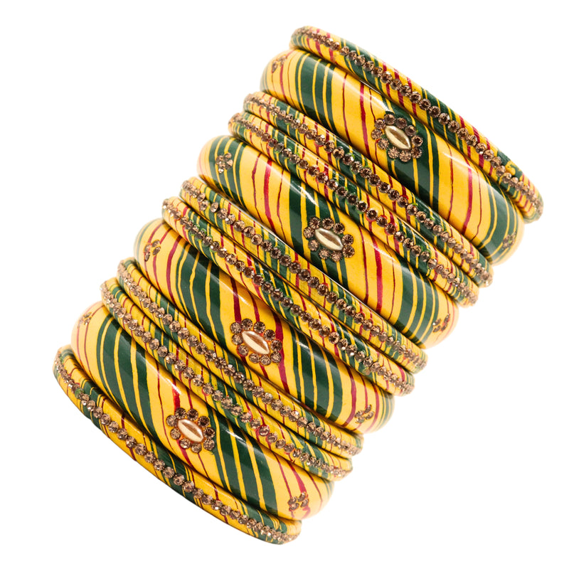 Lac Bangle Lahthi Handmade Bangle set Traditional Bangles Lakh choodi(12 Pieces set)Yellow