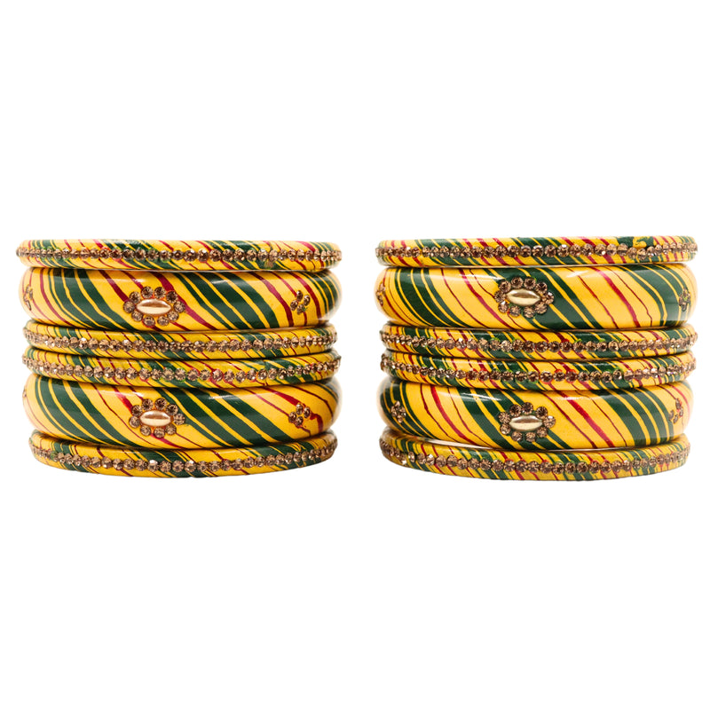 Lac Bangle Lahthi Handmade Bangle set Traditional Bangles Lakh choodi(12 Pieces set)Yellow