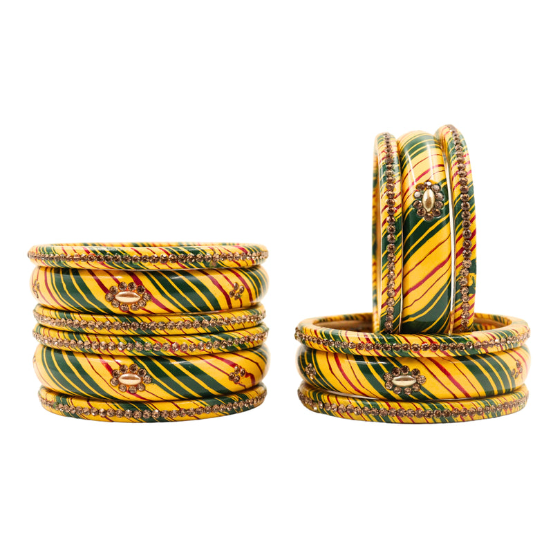 Lac Bangle Lahthi Handmade Bangle set Traditional Bangles Lakh choodi(12 Pieces set)Yellow