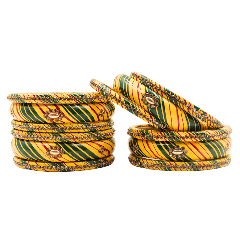 Lac Bangle Lahthi Handmade Bangle set Traditional Bangles Lakh choodi(12 Pieces set)Yellow