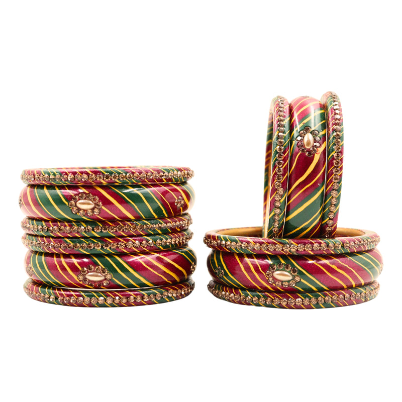 Lac Bangle Lahthi Handmade Bangle set Traditional Bangles Lakh choodi(12 Pieces set)Maroon