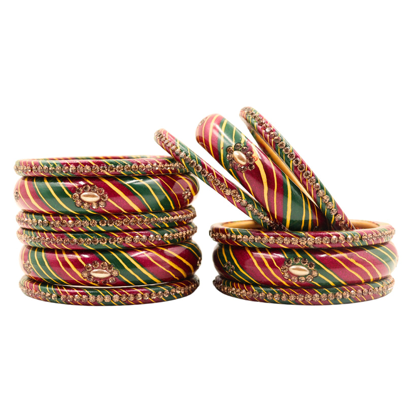 Lac Bangle Lahthi Handmade Bangle set Traditional Bangles Lakh choodi(12 Pieces set)Maroon