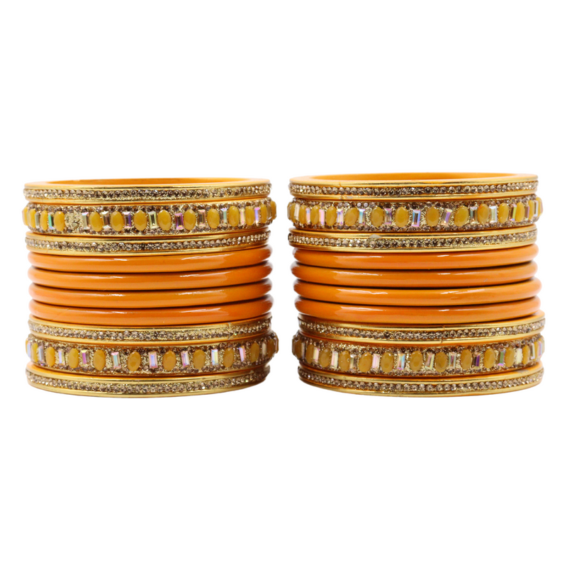 Lac Bangle Lahthi Handmade Bangle set Traditional Bangles Lakh chudi stoned(20 Pieces set)Orange