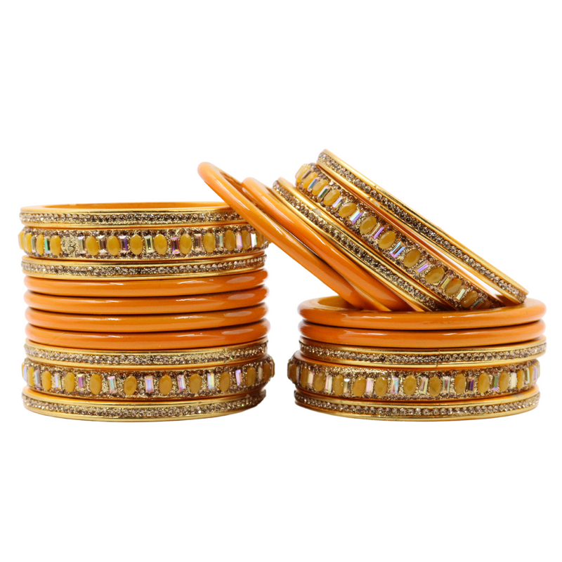 Lac Bangle Lahthi Handmade Bangle set Traditional Bangles Lakh chudi stoned(20 Pieces set)Orange