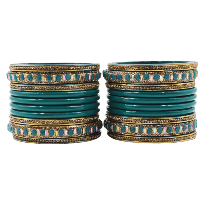 Lac Bangle Lahthi Handmade Bangle set Traditional Bangles Lakh chudi stoned(20 Pieces set)Torquoise