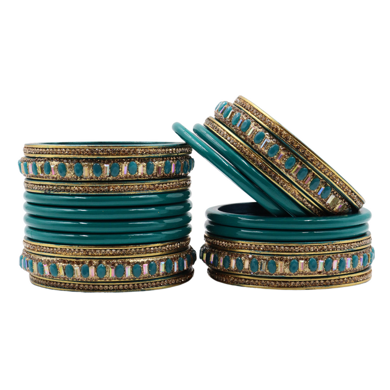 Lac Bangle Lahthi Handmade Bangle set Traditional Bangles Lakh chudi stoned(20 Pieces set)Torquoise