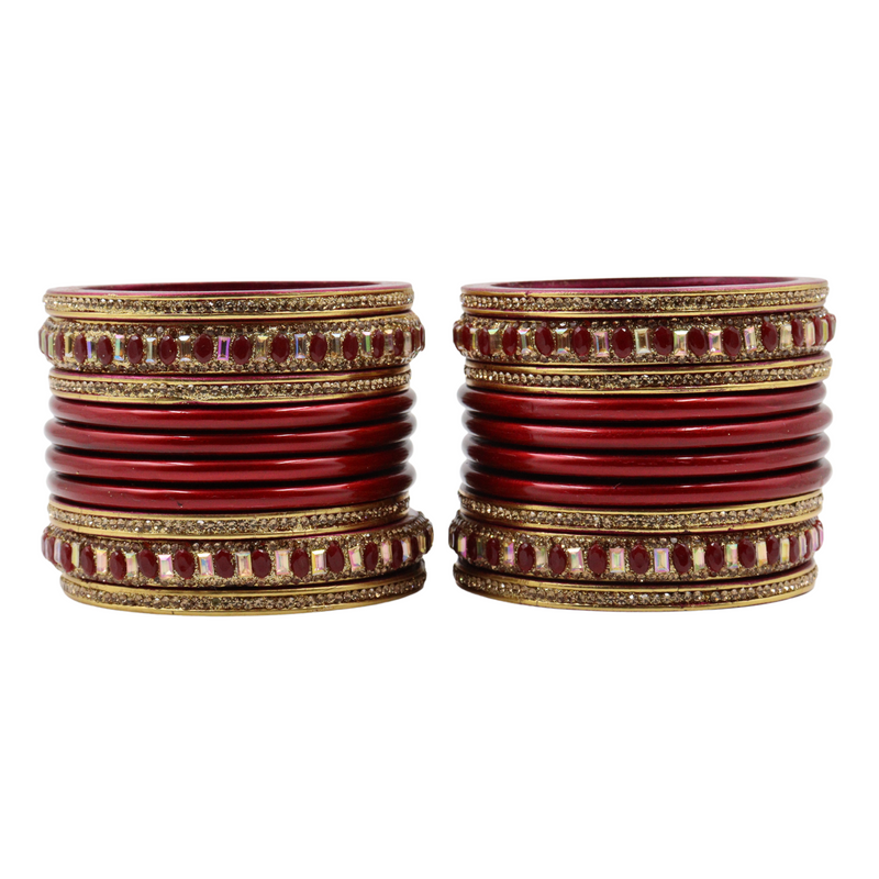 Lac Bangle Lahthi Handmade Bangle set Traditional Bangles Lakh chudi stoned(20 Pieces set)Maroon