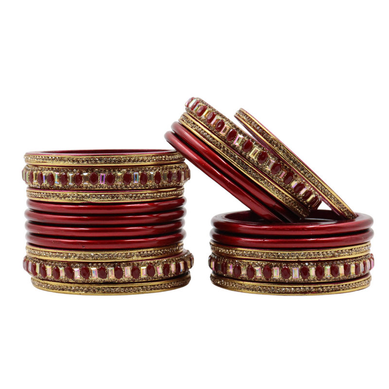 Lac Bangle Lahthi Handmade Bangle set Traditional Bangles Lakh chudi stoned(20 Pieces set)Maroon