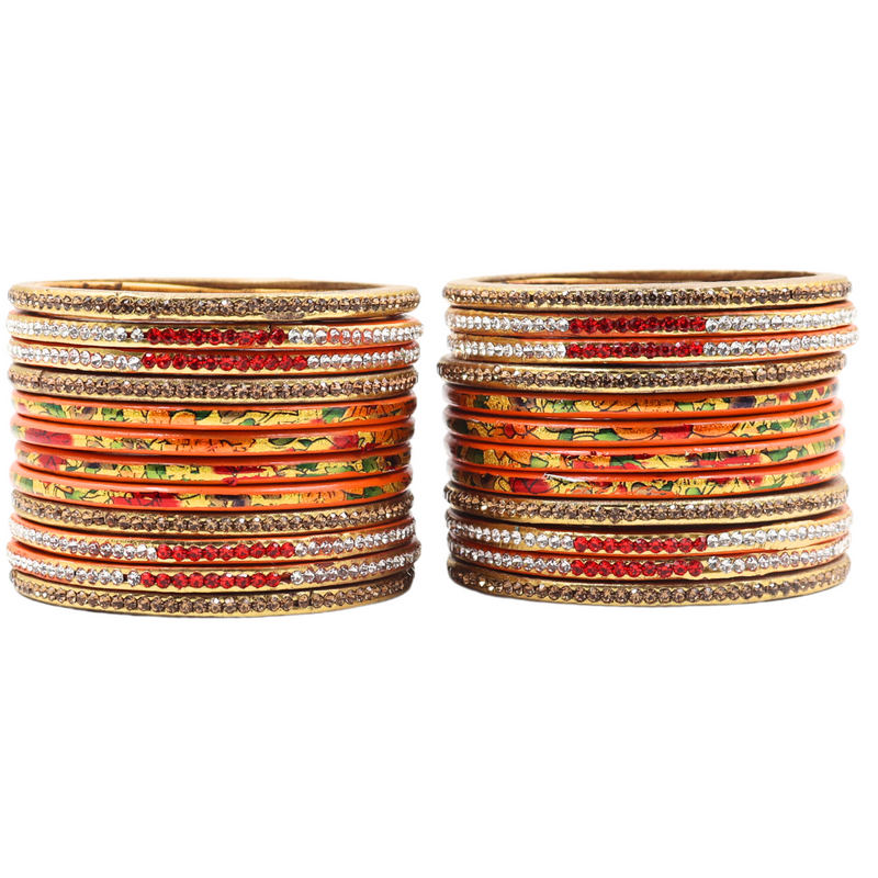 Lac Bangle Lahthi Handmade Bangle set Traditional Bangles Lakh Printed(24 Pieces set)Orange