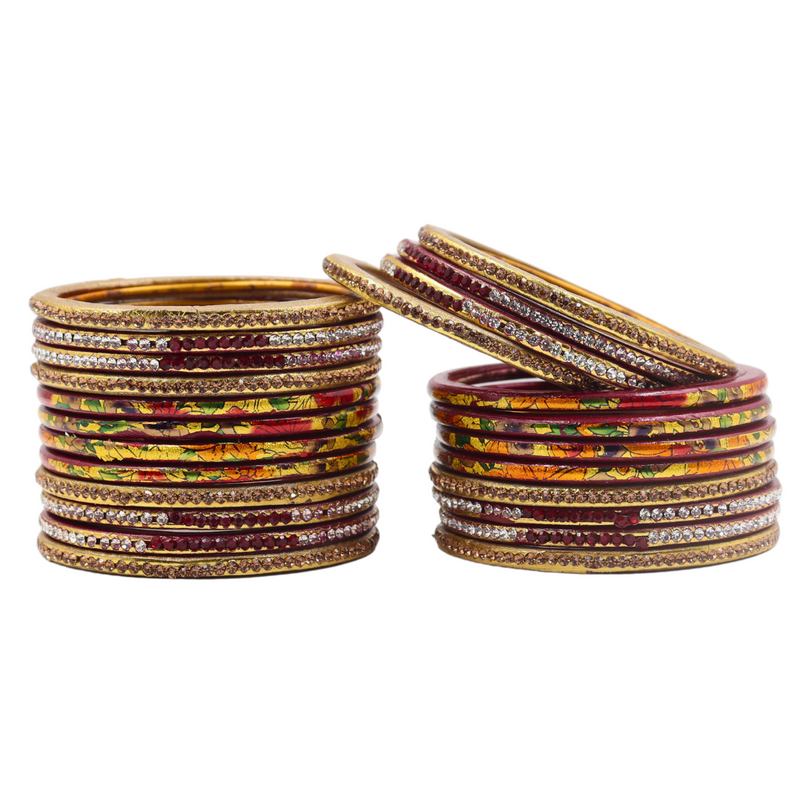 Lac Bangle Lahthi Handmade Bangle set Traditional Bangles Lakh Printed(24 Pieces set)Maroon