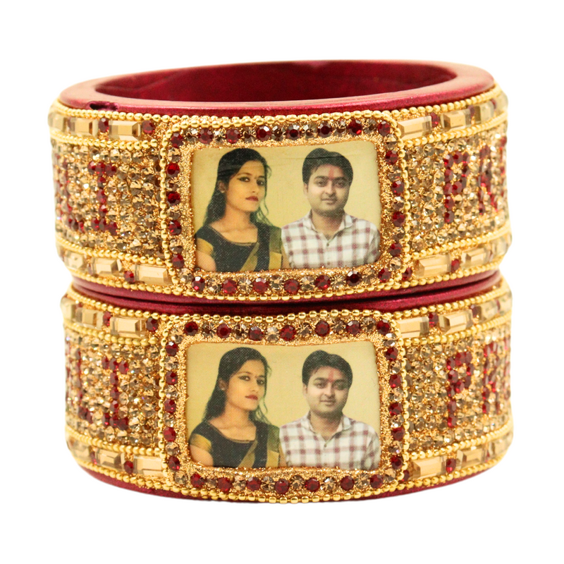 Customized Name and Photo Lac Bangles Handmade Lakh Bangle Lahthi Kada 2 Pieces set