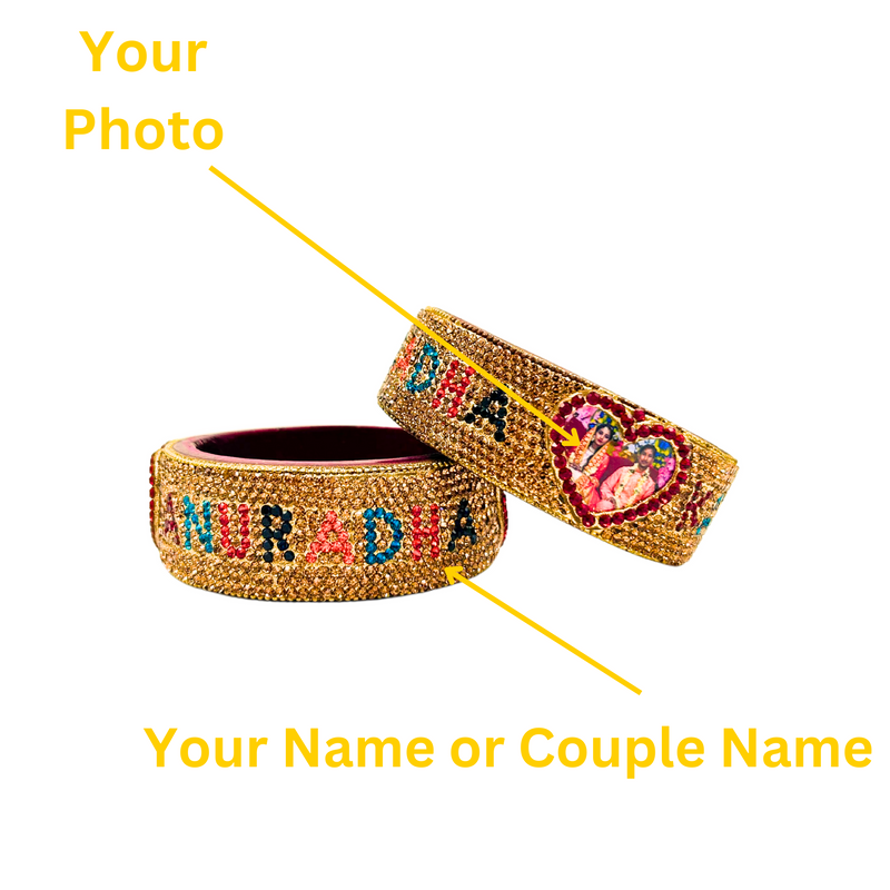 Customized Name and Photo Lac Bangles Handmade Lakh Bangle Lahthi Kada 2 Pieces set